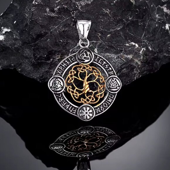Norse Rune Tree of Life Pendant Necklace - Stainless Steel 24" #1535 - Picture 4 of 7